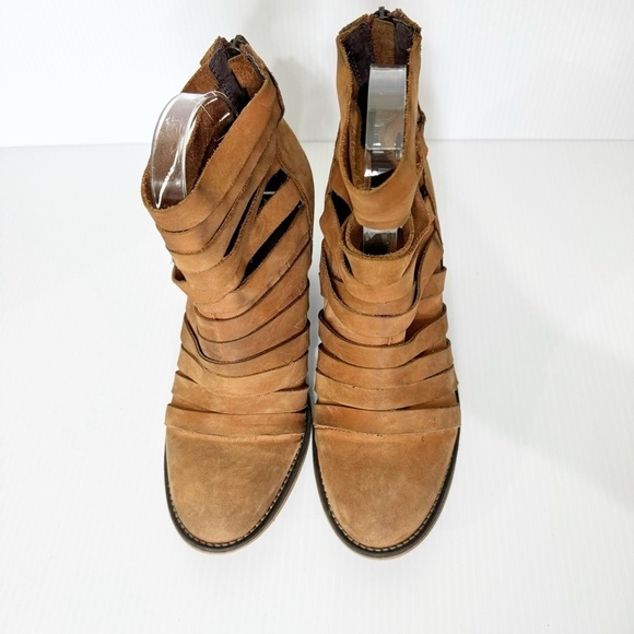 Free People Brown Hybrid Block Heel Ankle Strappy Leather Boots 38 EU or 7.5 US - Picture 6 of 10